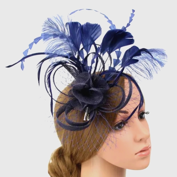 Feathers Fabulous Navy Fascinator Tea Party Derby Races Church Brunch Cocktail